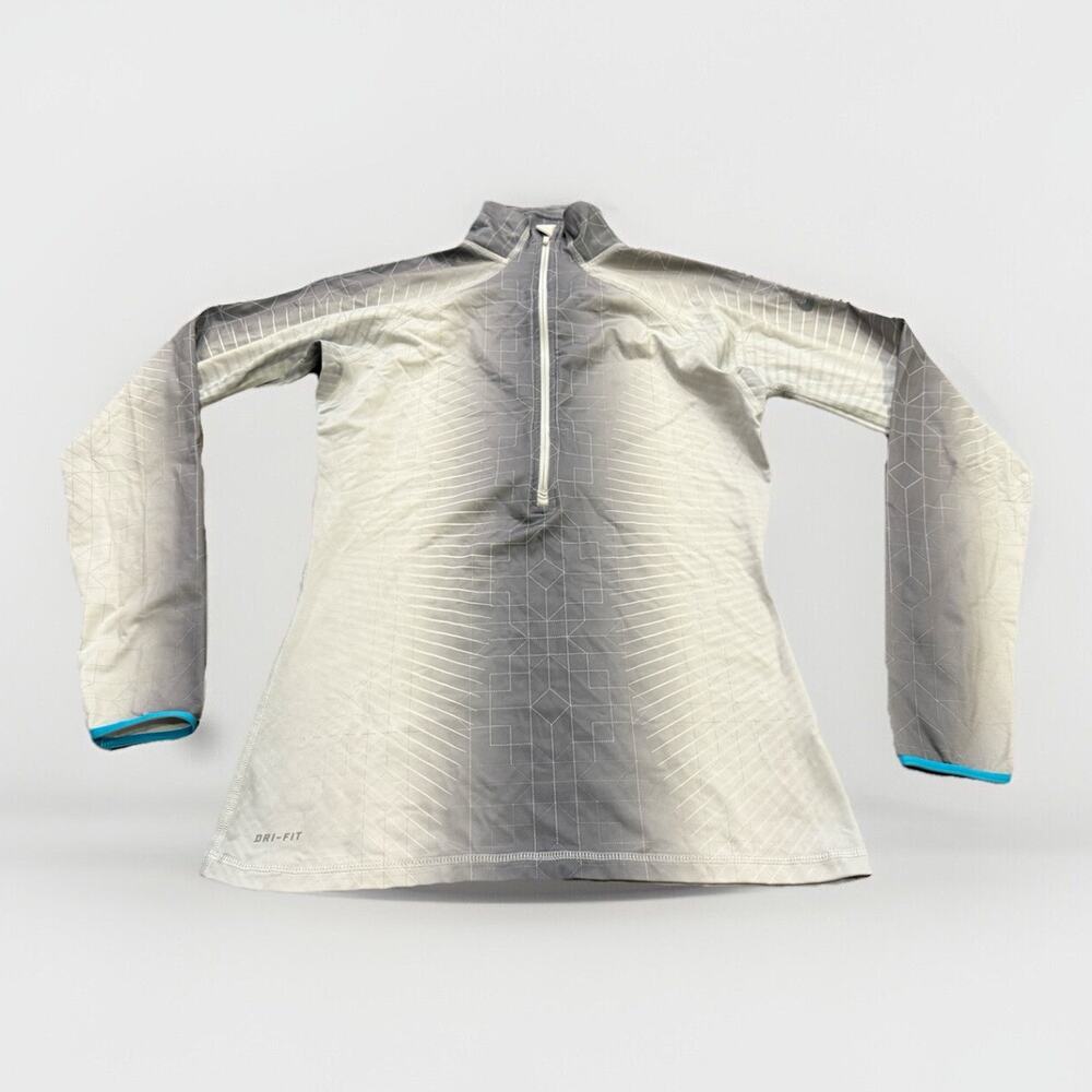 Nike Pro Womens Thermal White Gray 1/2 Zip Running Jacket Size M MEDIUM 585565